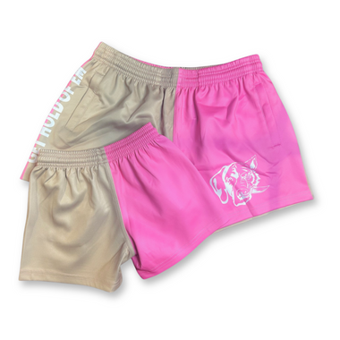 Pink And Tan Footy Shorts (Adults)