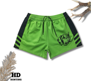Green and black footy shorts
