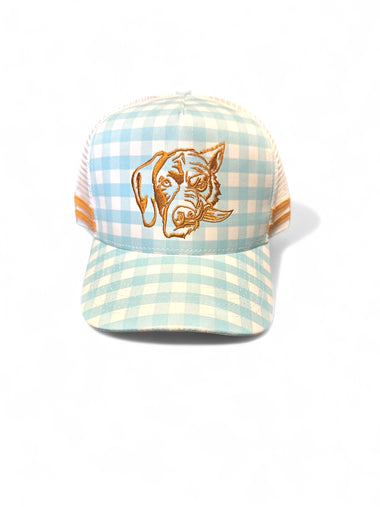 Tan and Blue Gingham Cap