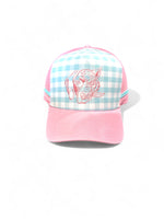 Pink and Teal gingham Cap